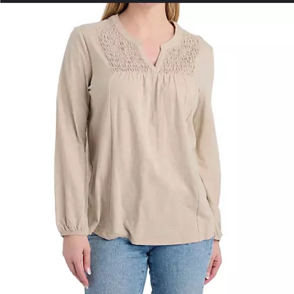 Vintage Beige Smocked Blouse size small NWT